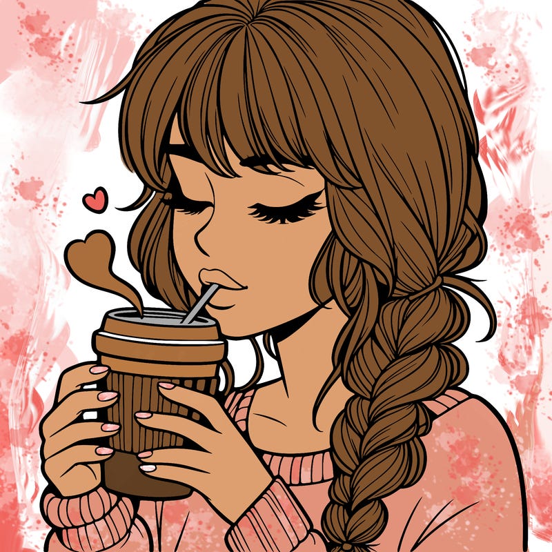 realistic girl drinking coffee