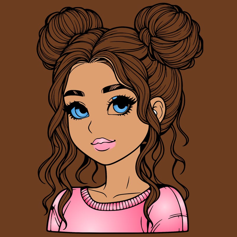 realistic girl with two buns in her hair