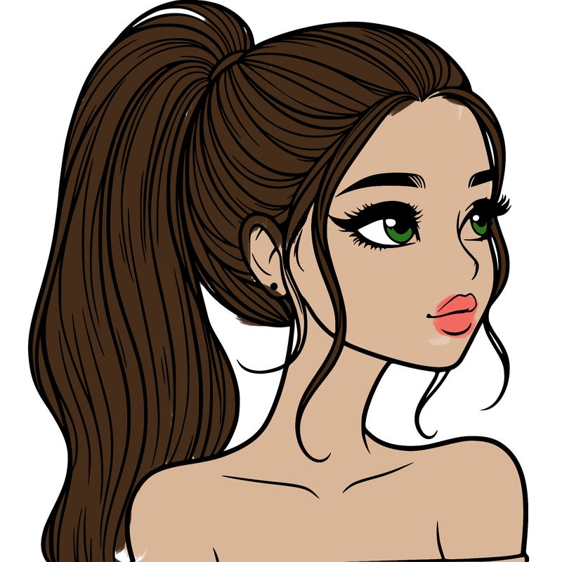 a beautiful and realistic girl with a high pony tail