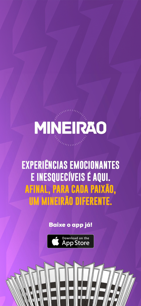 App Mineirão - App Mineirao promotional screen with stadium illustration and App Store download button