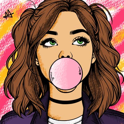 realististic girl blowing bubble -gum