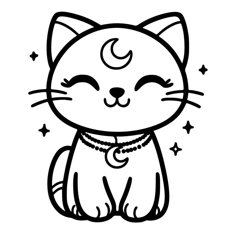 a cat with a moon necklace