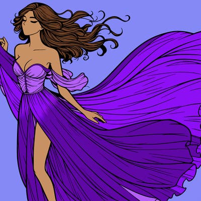 realistic woman in dress flowing the the wind