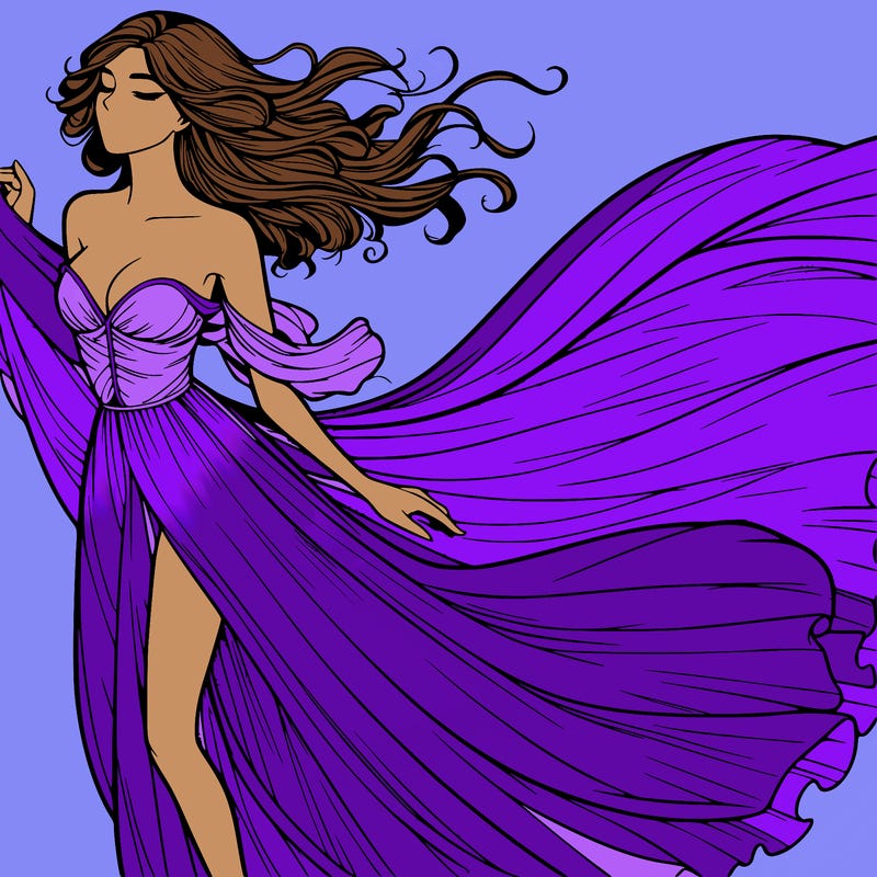 realistic woman in dress flowing the the wind