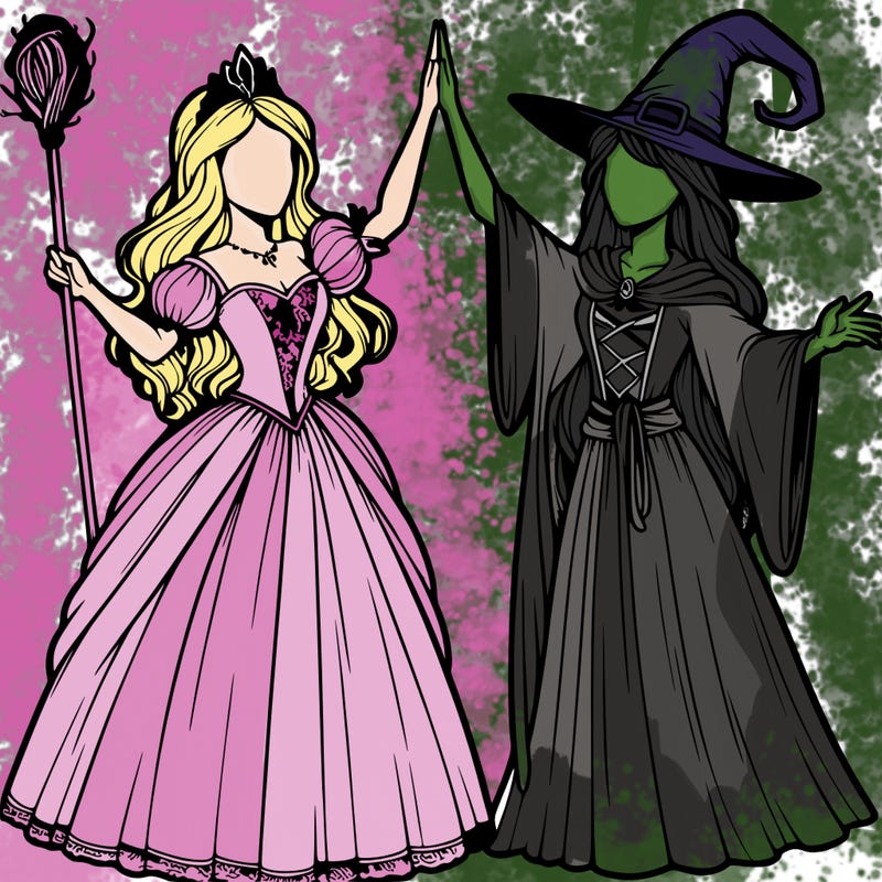 detailed realistic split of a princess and a witch