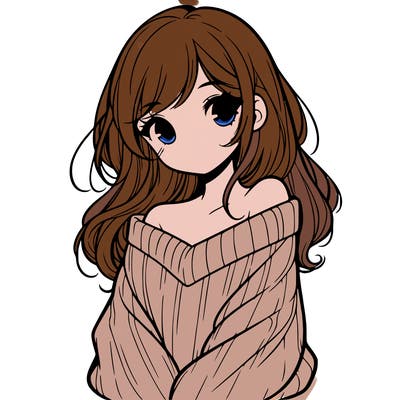 shy pretty girl wearing a sweater that is falling off one shoulder portrait