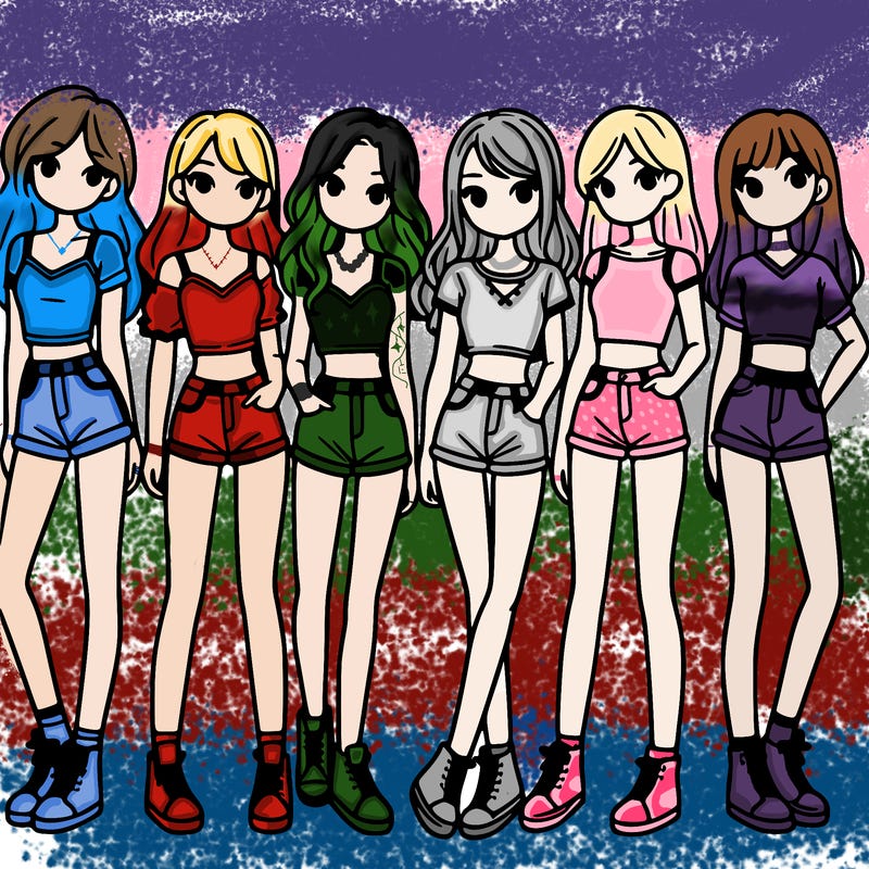 a group of girls wearing crop tops and shorts