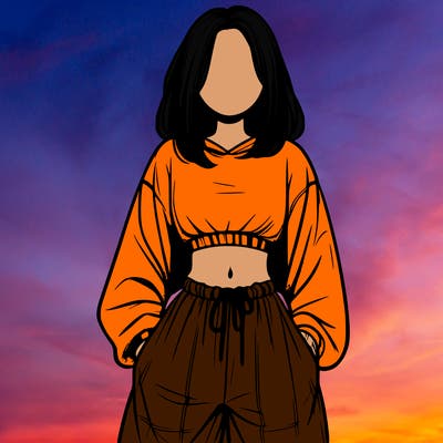 realistic girl faceless with baggy pants and a crop top