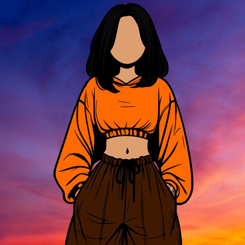 realistic girl faceless with baggy pants and a crop top