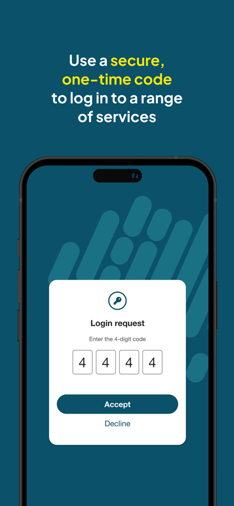 myID - Australian Government - Smartphone screen displaying a 4-digit one-time code login request in the myID app