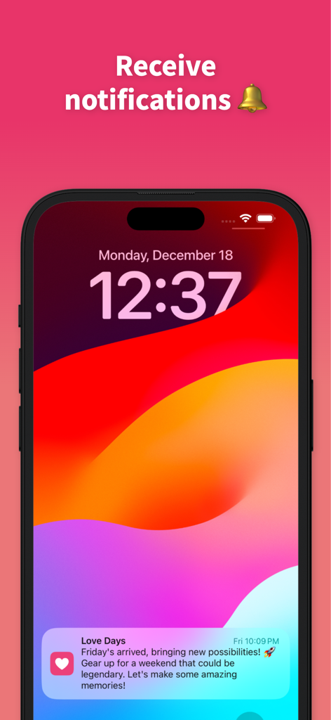 My Love Anniversary Tracker - Smartphone lock screen displaying a romantic notification from the My Love Anniversary Tracker app