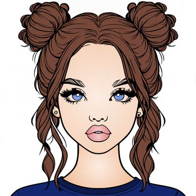 realistic girl with two buns in hair and lips