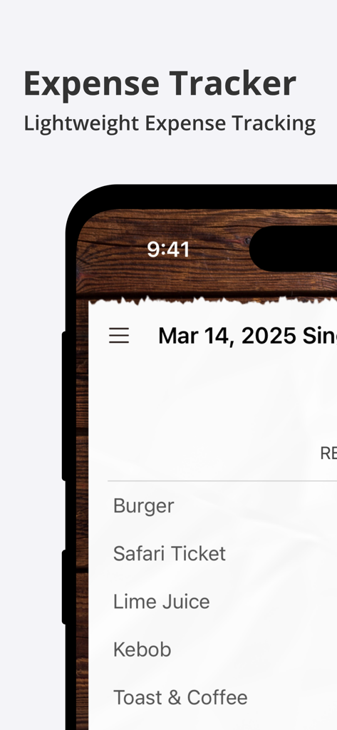 Trabee Spending Note - Smartphone screen displaying a simple list of expenses in the Trabee Spending Note app