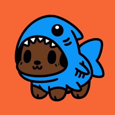 cute dog wearing a shark costume