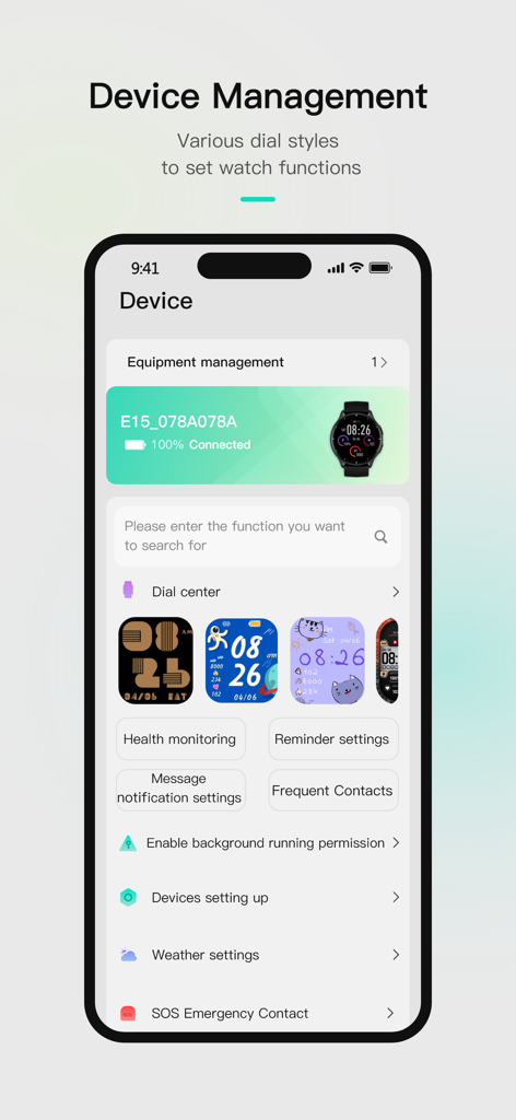 JR Smart - JR Smart app screen for managing wearable devices and choosing watch face styles