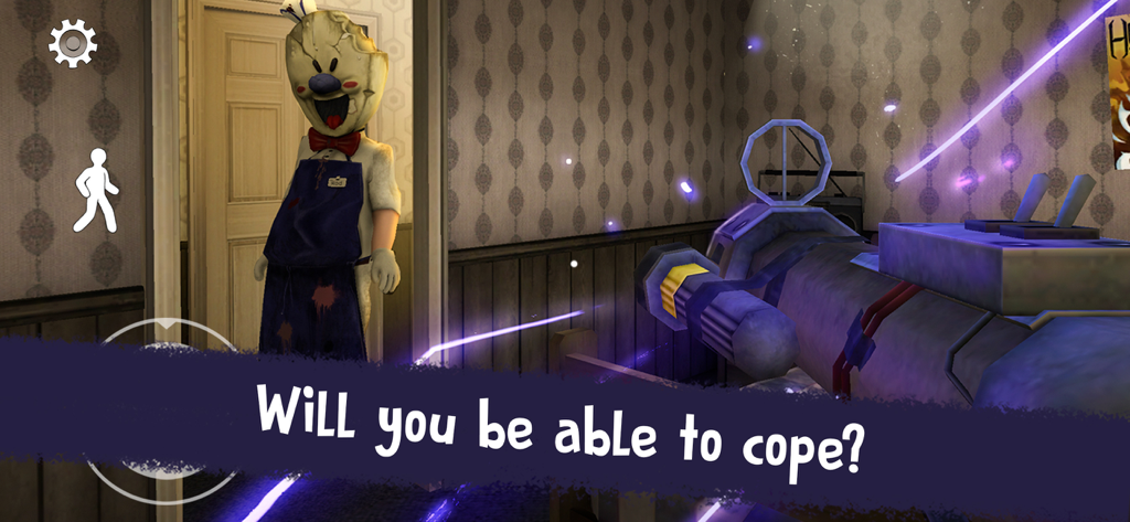 Ice Scream 3 - Rod, el malvado heladero, de pie en una puerta en el juego de terror Ice Scream 3