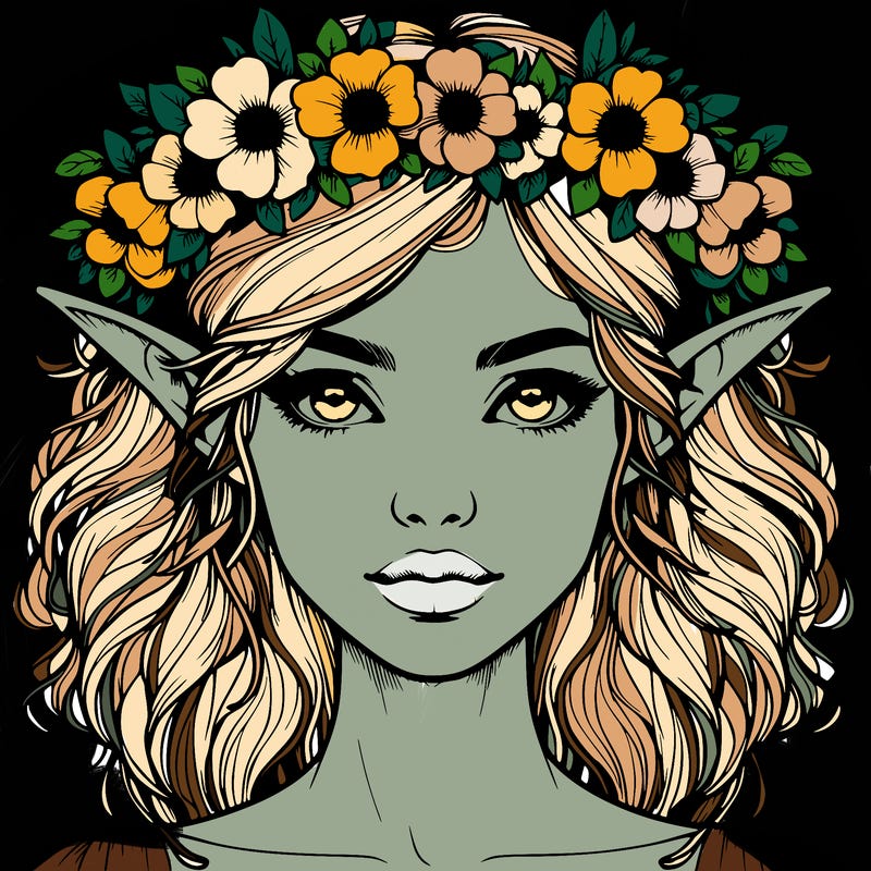 realistic female elf with flower crown
