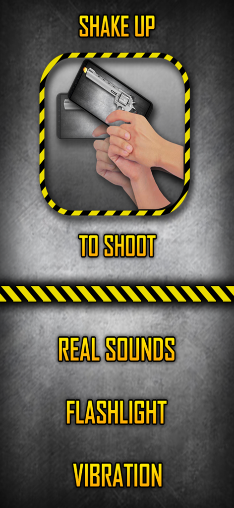 Fire Weapons Simulator - Recursos do aplicativo Simulador de Armas de Fogo mostrando agitar para atirar com lanterna e vibração