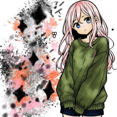 manga teen girl  in a sweater and baggy pants