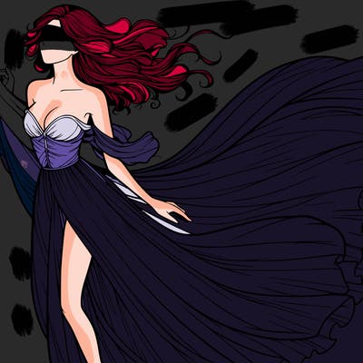 realistic woman in dress flowing the the wind