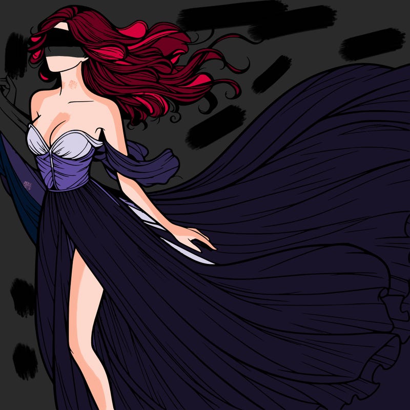 realistic woman in dress flowing the the wind