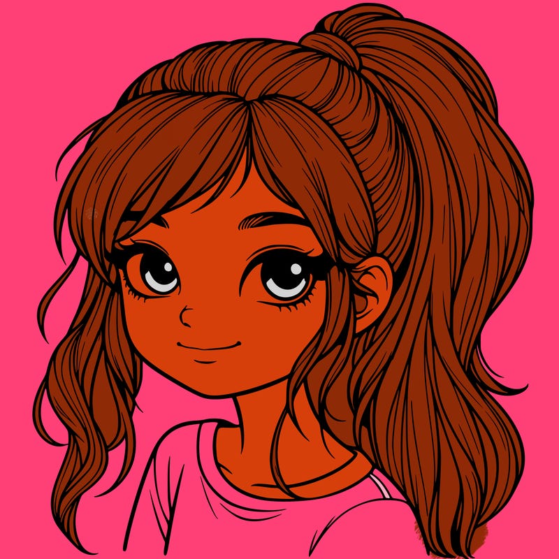 realistic girl with ponytail