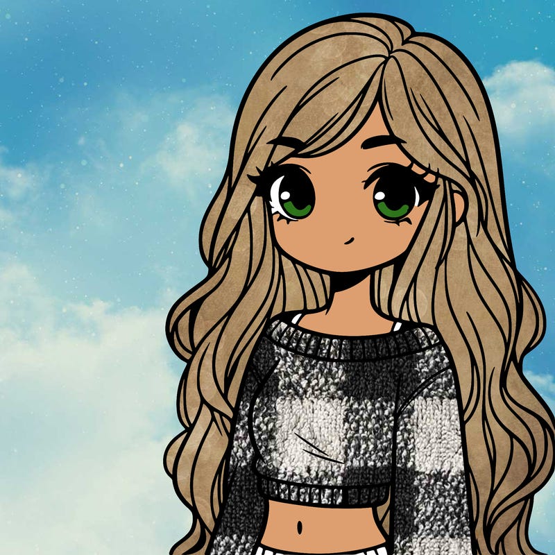 girl with long hair and a crop top with a sweater