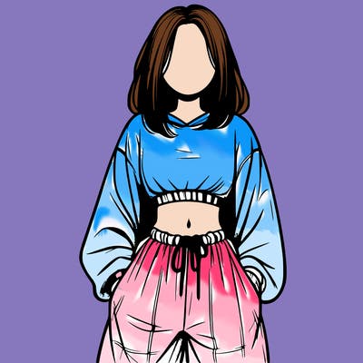 realistic girl faceless with baggy pants and a crop top