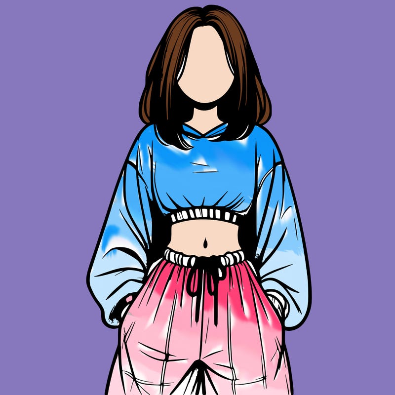 realistic girl faceless with baggy pants and a crop top
