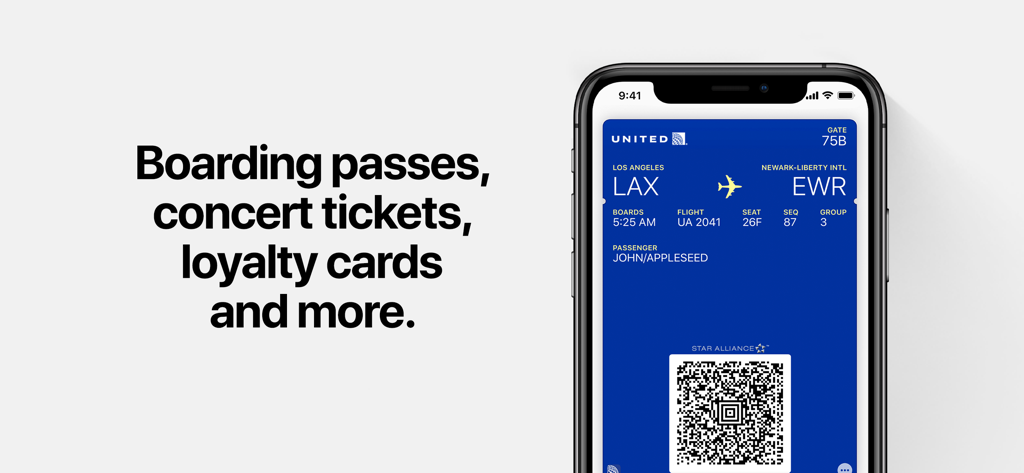 iPhone exibindo um cartão de embarque digital da United Airlines no app Apple Wallet