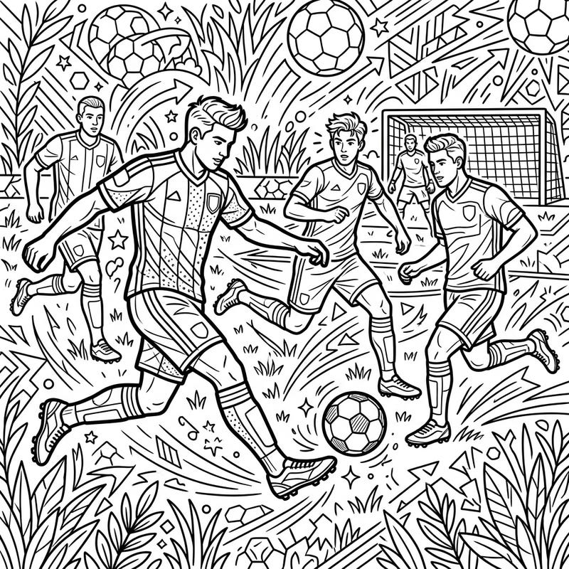Dive into the thrilling world of soccer with this action-packed coloring page featuring players expertly passing the ball. It's the perfect way for young fans and aspiring athletes to express their creativity and love for the beautiful game.