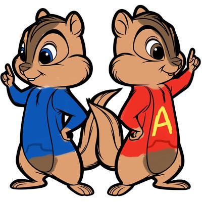 two tamias standing up split realistic