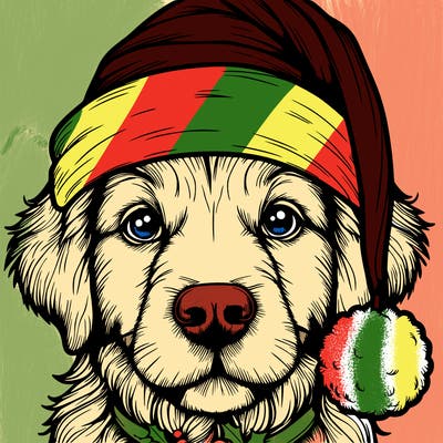 realistic dog with a christmas hat