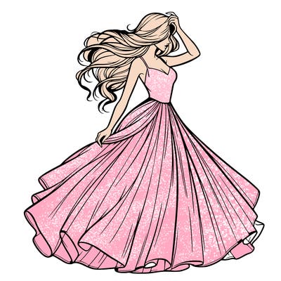 realistic woman with dress flowing in the wind