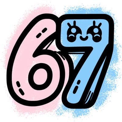 the numbers 67