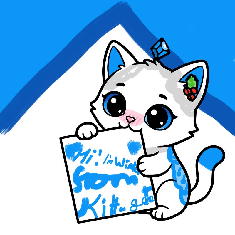 a small cat with a blank sheet of paper in its hand. the cat is sooooooo cute!