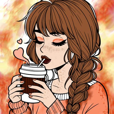 realistic girl drinking coffee