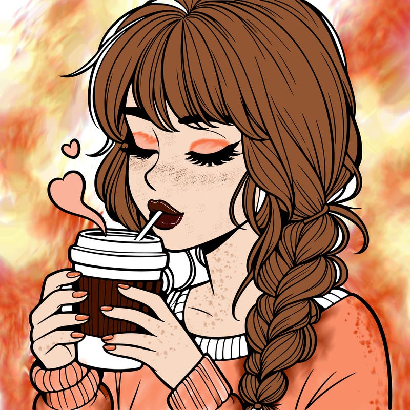 realistic girl drinking coffee