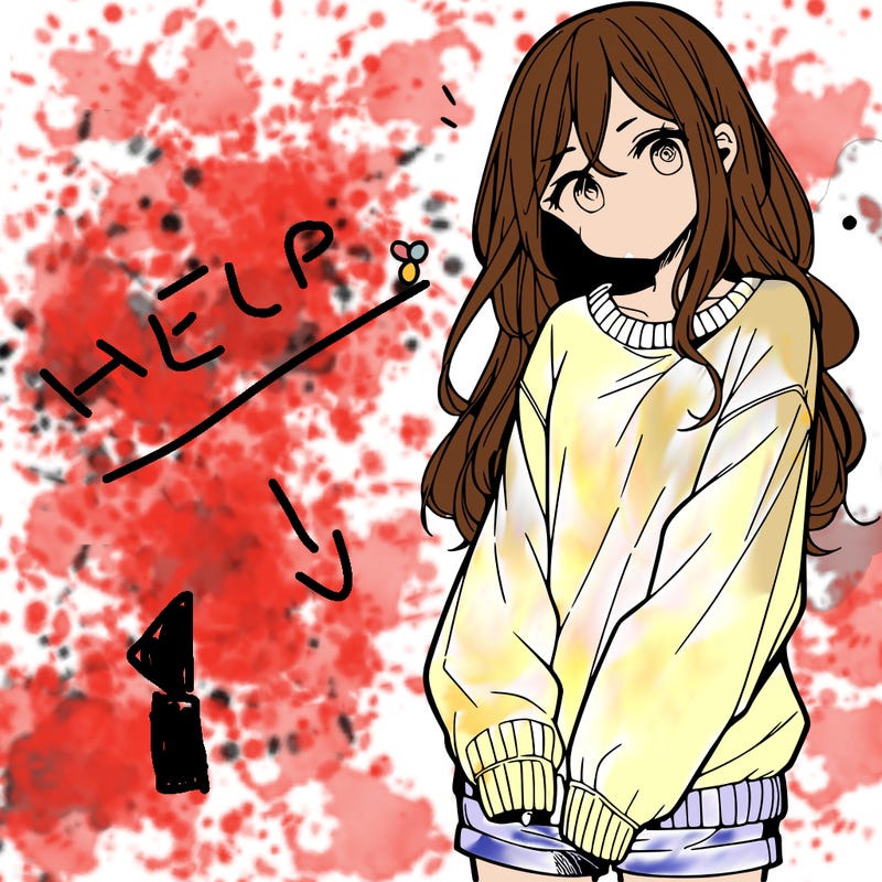 manga teen girl  in a sweater and baggy pants
