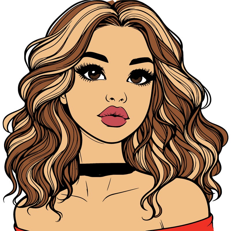 realistic girl with wavy hair and lips