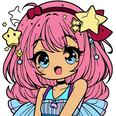 cute anime girl with star accessories