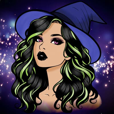 realistic witch girl with wavy hair and lips