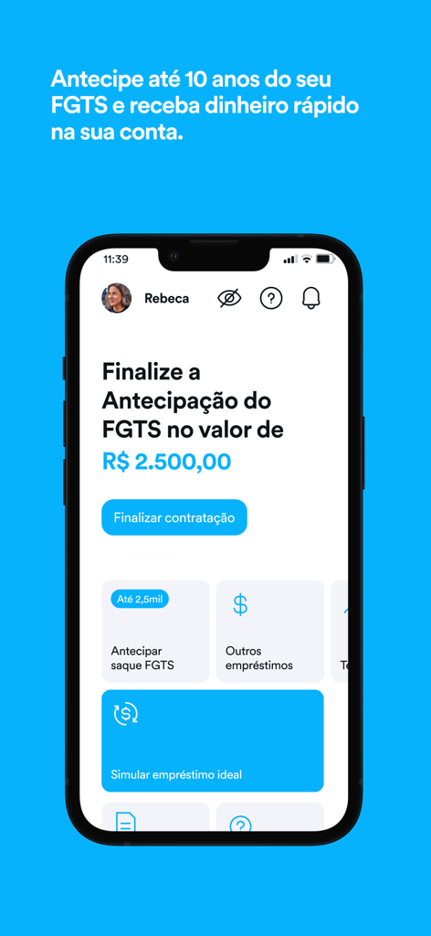 Banco PAN app interface showing FGTS loan advance feature