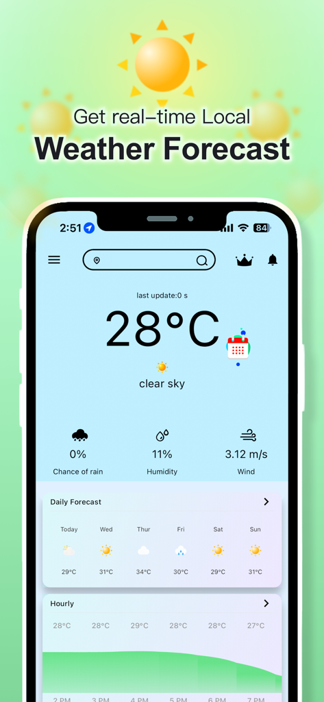 Local Weather warning & Radar - Aplicación de clima local que muestra la temperatura actual y el pronóstico semanal en la pantalla de un móvil
