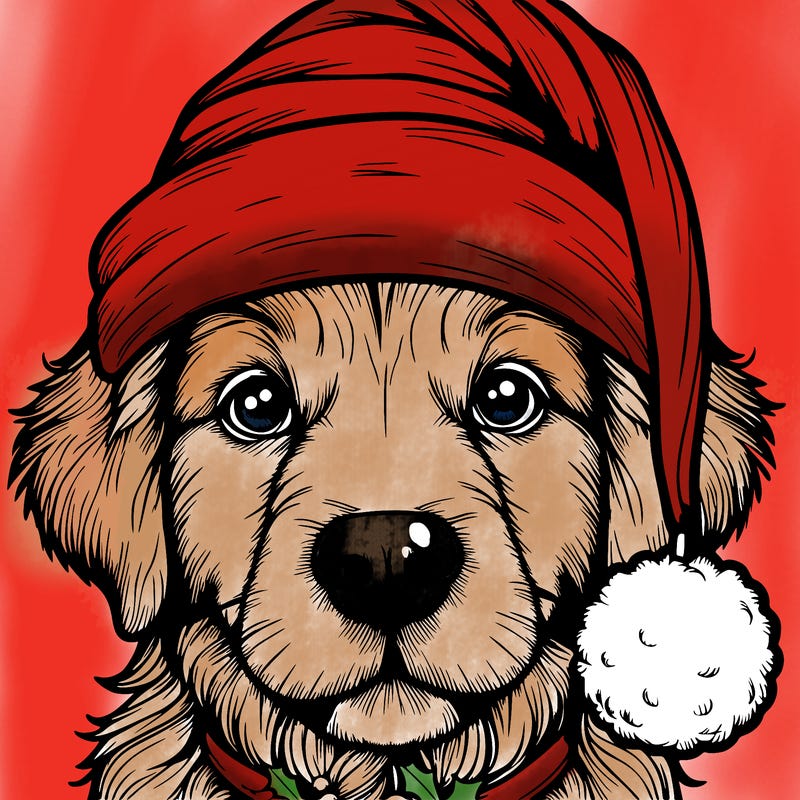 realistic dog with a christmas hat