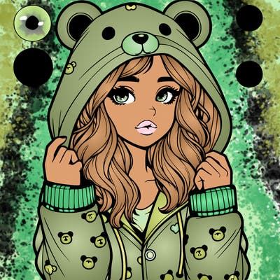 realistic girl in a animal pjs hoodie