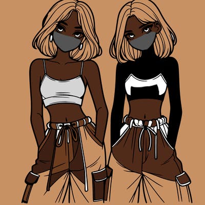 two girls with crop top with baggy pants