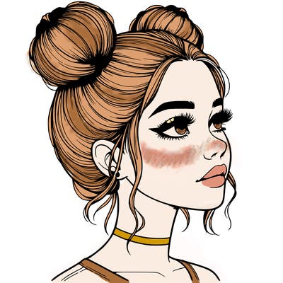 realistic girl with buns on the top of her head