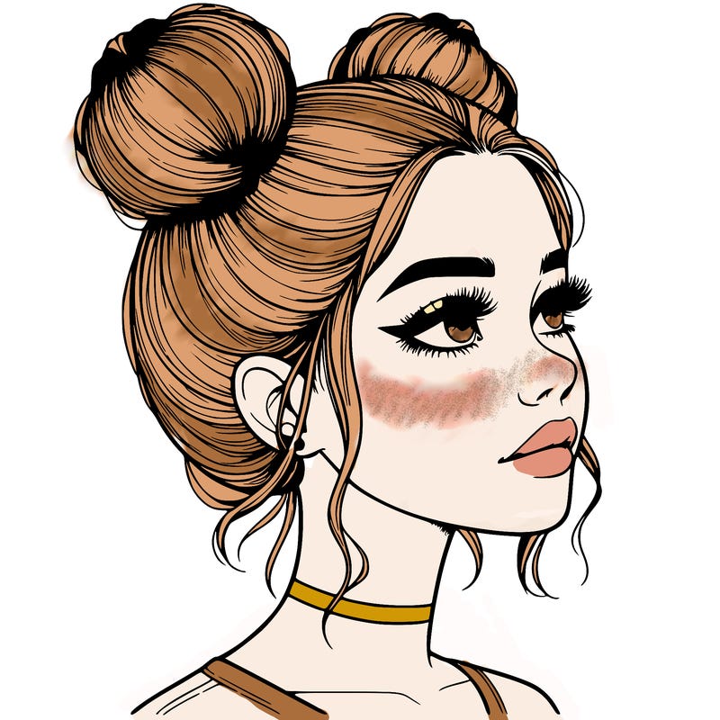 realistic girl with buns on the top of her head