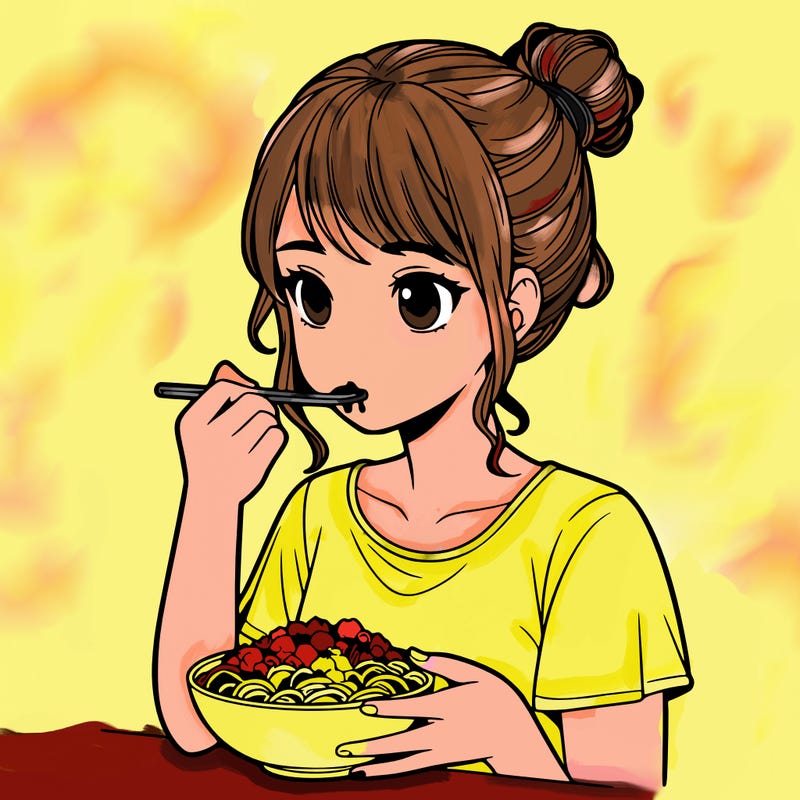 a realistic girl, eating food